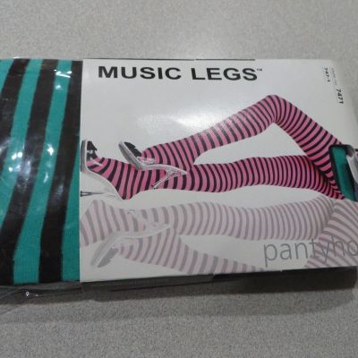 Brand New  green & black stripes panty hose Tights Music Legs 7471